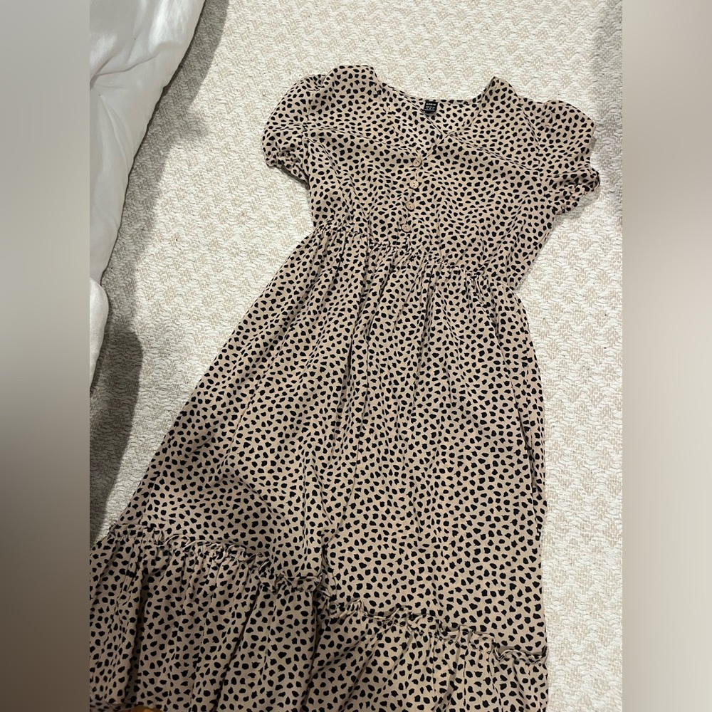 Tan and Black Midi Flowy Dress